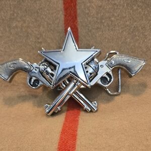 Rock Rebel Silver Star and Revolver Belt Buckle Cingerette Lighter Holder